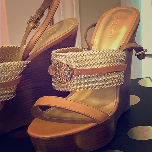 Coach Shoes - Coach Gold/Beige Wedge sandals